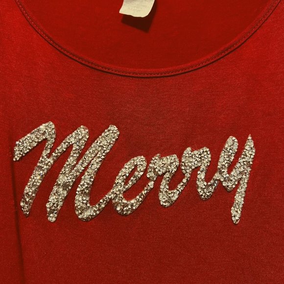 Exclusive One-Red/Maroonish 3/4" sleeve-Sparkle "Merry"-Size XL-Holiday-Cheers - Picture 2 of 8